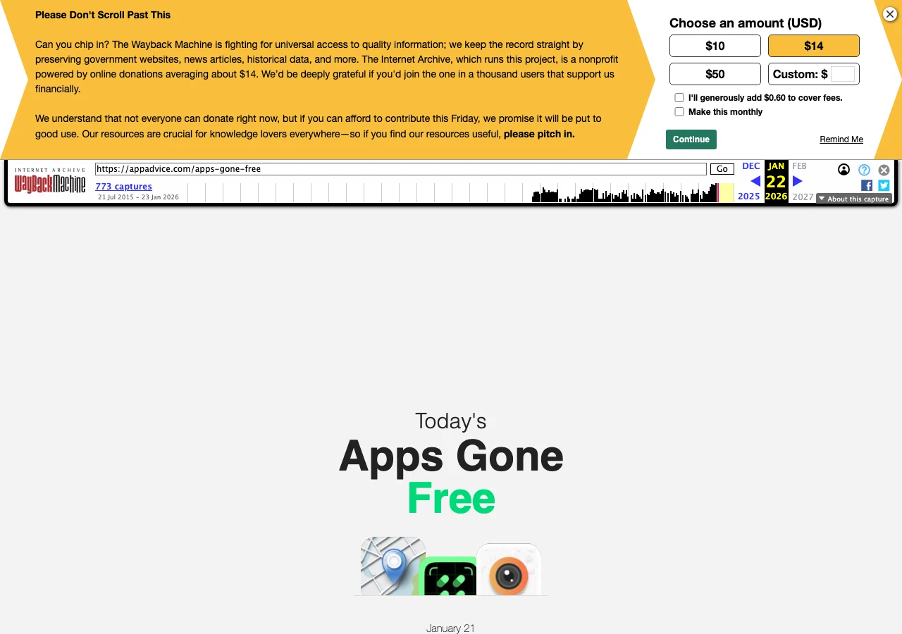Apps Gone Free 每日限免清單的最後一期，停留在 2026 年 1 月 21 日