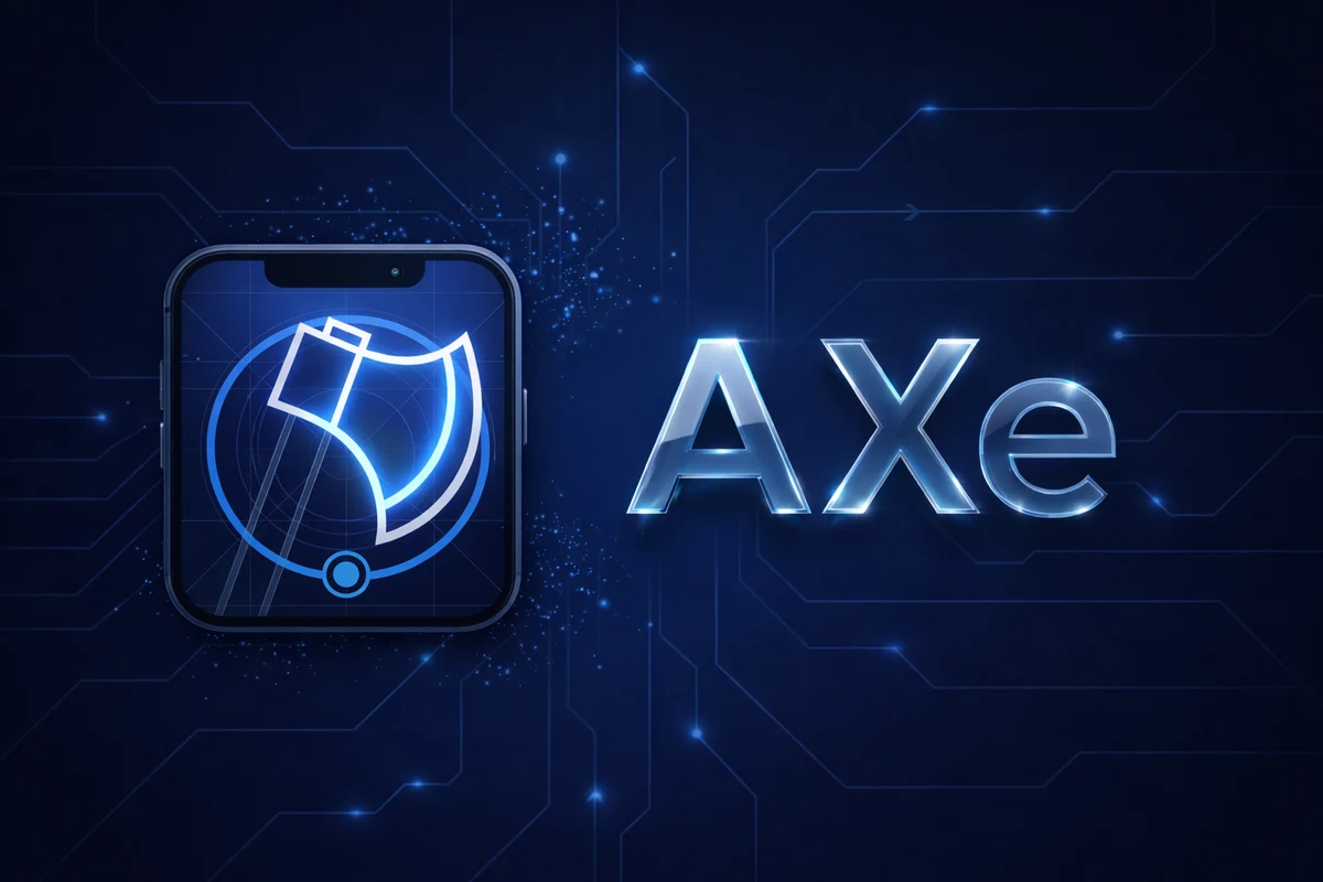 TechMoon 軟體工具圖｜AXe 開源 iOS 模擬器自動化 CLI 的官方專案 banner，畫面是手機上的斧頭標誌與 AXe 字樣。