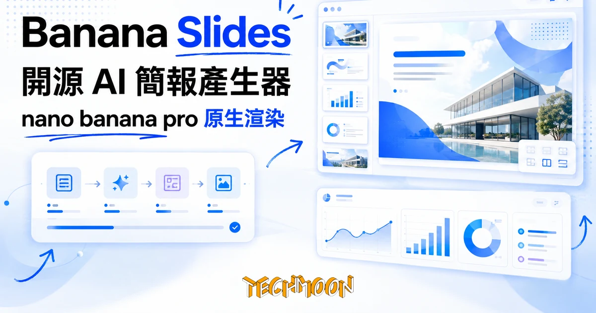 TechMoon 精選圖｜開源 AI 簡報產生器 Banana Slides，用 nano banana pro 把每一頁簡報畫成高擬真圖片