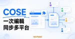 TechMoon 精選圖｜COSE Chrome 擴充讓文章一次編輯後同步到多個內容平台，以瀏覽器編輯器、文件節點與多平台發佈卡呈現。