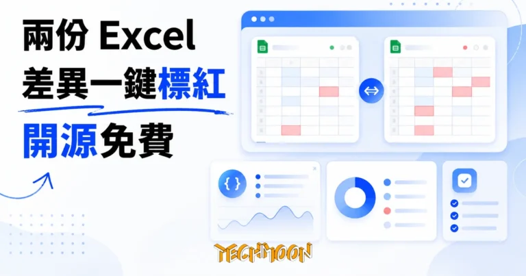 TechMoon 精選圖｜開源 Excel 比對工具把兩份試算表差異標成紅色高亮
