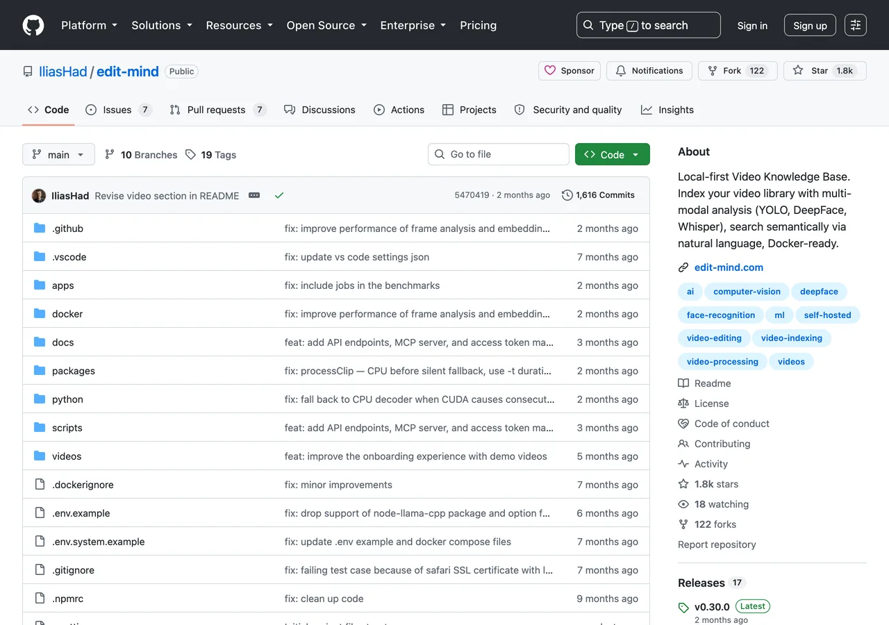 Edit Mind 在 GitHub 上的原始碼公開專案倉庫頁面
