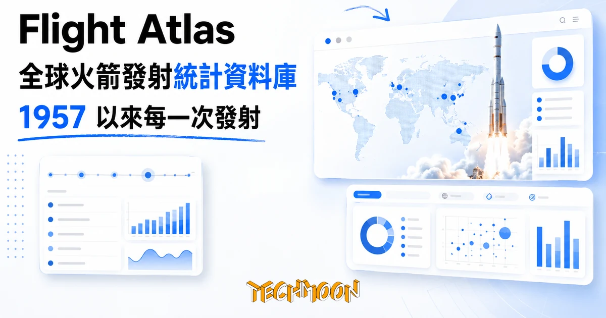 火箭發射資料庫 Flight Atlas,免費查 1957 年來每次發射 1 TechMoon 精選圖|火箭發射資料庫與全球發射統計視覺化,深藍亮色編輯風格