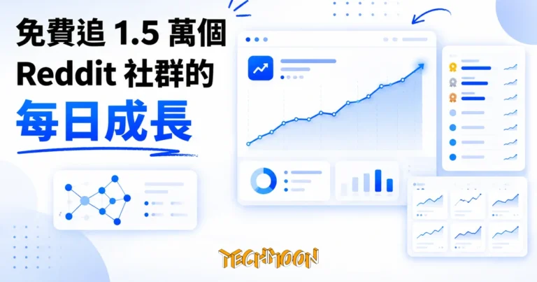 TechMoon 精選圖｜Reddit 社群訂閱數成長追蹤儀表板，上升的折線圖與排行榜