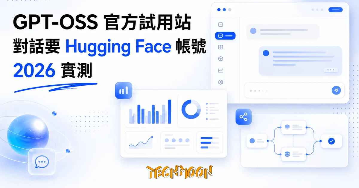 GPT-OSS 官方試用站實測:不登入逛介面,對話要 Hugging Face 帳號 1 TechMoon 精選圖|GPT-OSS 官方試用站實測:不登入逛介面,對話要 Hugging Face 帳號