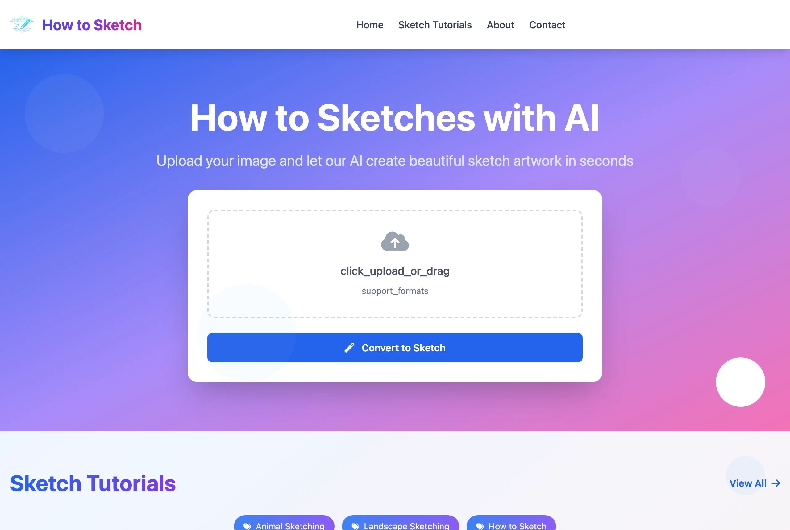 How to Sketch 免費素描工具實測,看清照片變鉛筆畫的幕後 2 howtosketch.net 首頁的照片轉素描介面,上傳區與 Convert to Sketch 按鈕