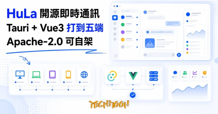 HuLa 開源即時通訊系統:Tauri 跨平台 IM 的自架評估,後端堆疊與硬限制完整拆解 3 TechMoon 精選圖|HuLa 開源跨平台即時通訊系統,Tauri 加 Vue3 打到五端,Apache-2.0 可自架
