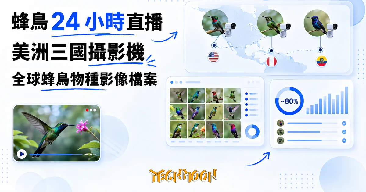 TechMoon 精選圖｜蜂鳥攝影師 Carole Turek 在美國加州、秘魯、厄瓜多各架一台 24 小時蜂鳥直播，並追一份完成約八成的全球蜂鳥物種影像清單