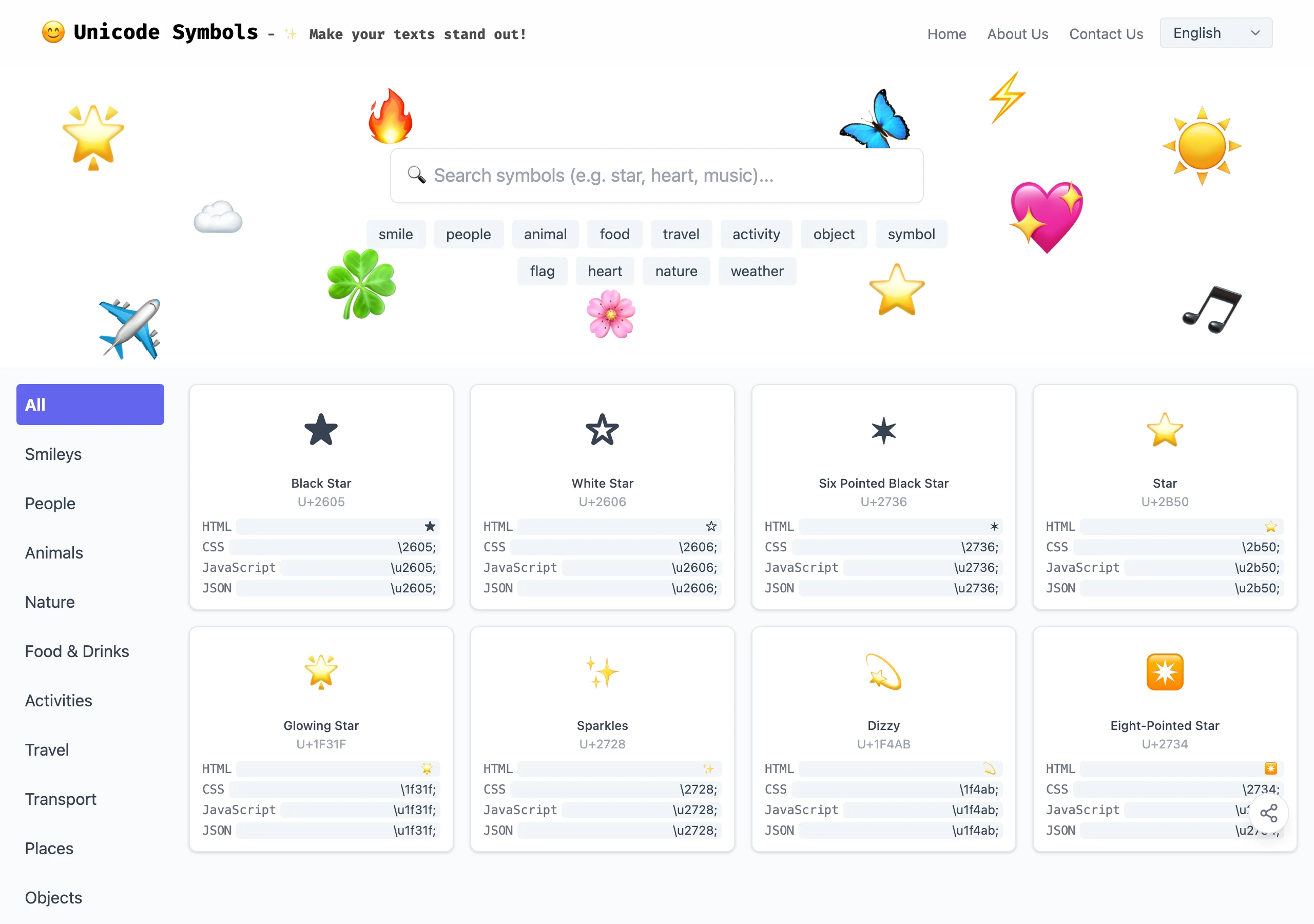 copyunicode.com 實測:1200 多個 Unicode 符號一鍵複製,搜尋「貨幣」卻是 0 結果 2 copyunicode.com 首頁符號網格,搜尋框與分類清單搭配 1221 個可點擊複製的 Unicode 符號卡片