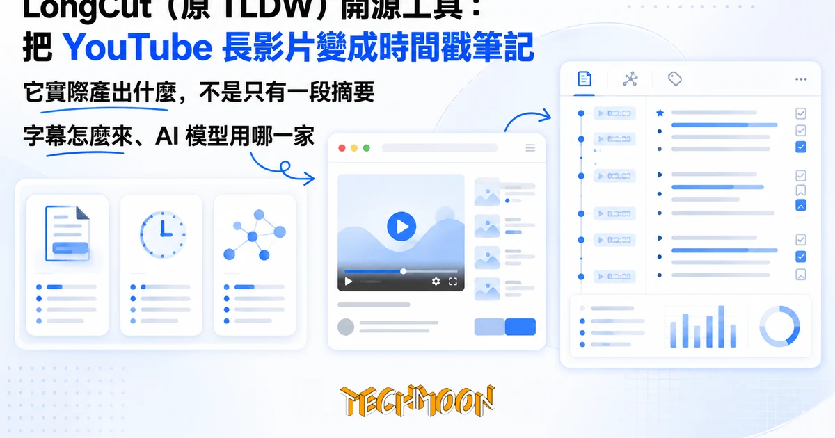 TechMoon 精選圖｜LongCut 開源工具把 YouTube 長影片變成帶時間戳的筆記工作區