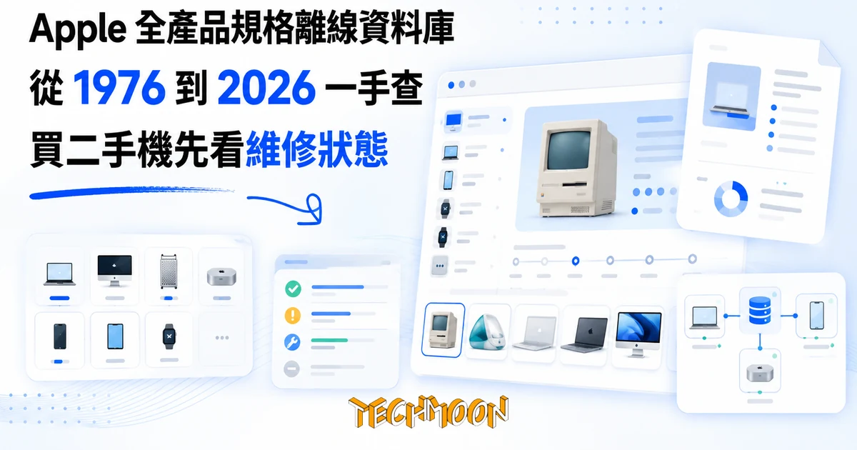 Mactracker:Apple 全產品規格離線資料庫,買二手機先查維修狀態 1 TechMoon 精選圖|Mactracker:Apple 全產品規格離線資料庫,從復古麥金塔到新機型的規格查詢工具