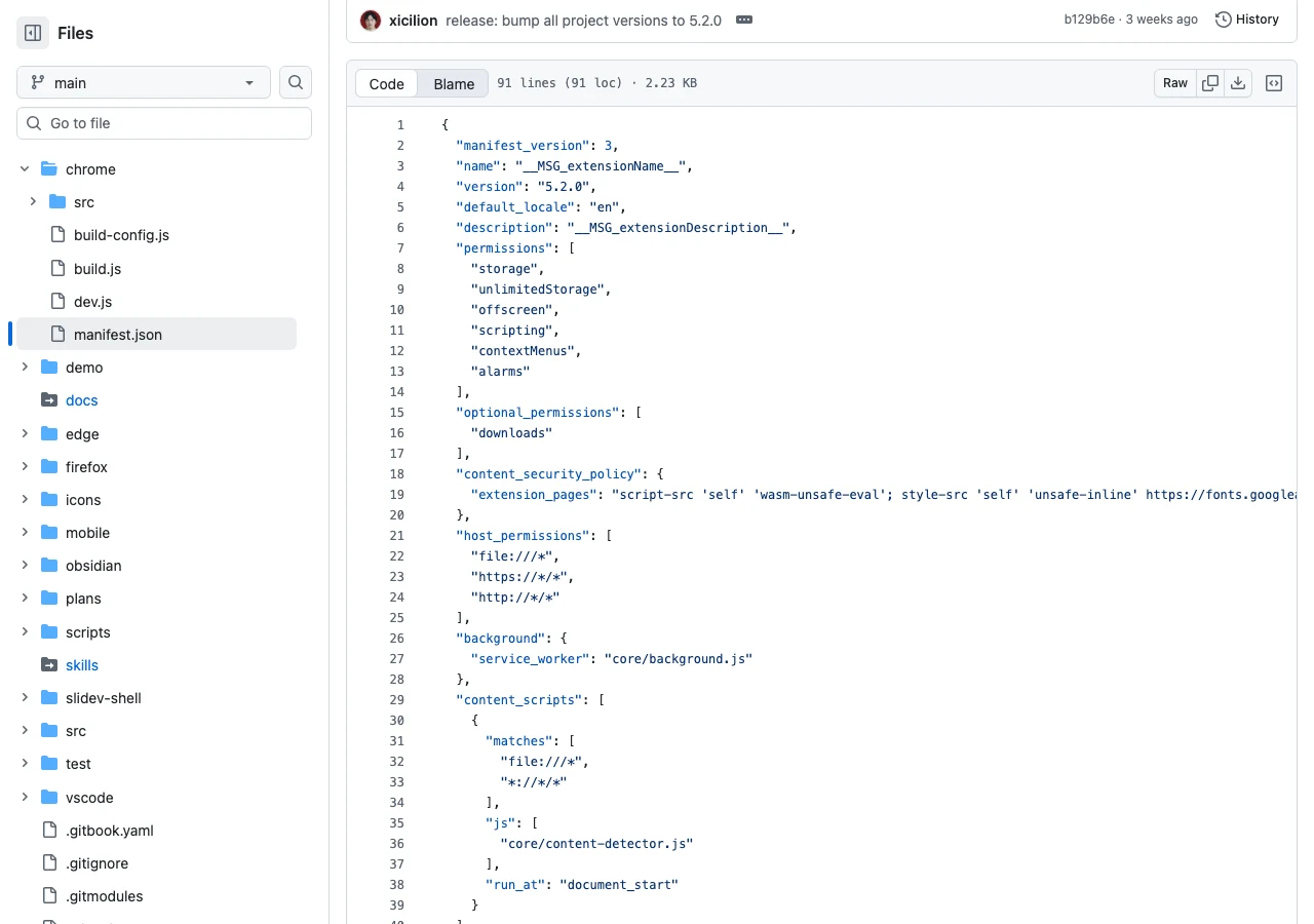 Markdown Viewer:把 Markdown 匯出成 Word 的開源擴充,圖表與 LaTeX 公式一起保留 2 chrome/manifest.json 檔案,顯示 host_permissions 涵蓋 file:///*、https://*/*、http://*/*