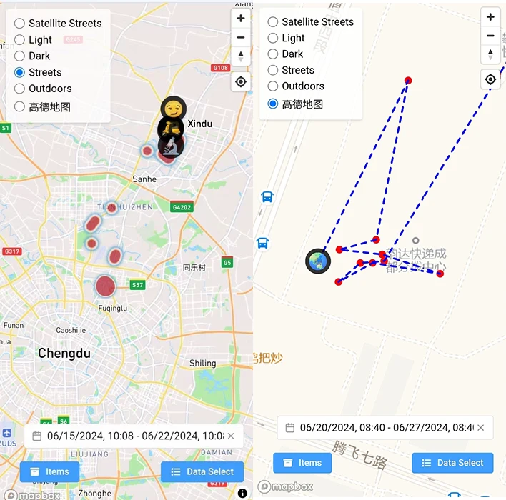 NinjiaTag 開源防丟標籤:自架伺服器留住 Find My 的位置軌跡 2 NinjiaTag 官方展示的軌跡查詢介面,地圖上標出標籤走過的位置點