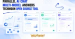 TechMoon 精選圖｜多個 AI 聊天視窗在電腦桌面並排同框作答的科技示意圖