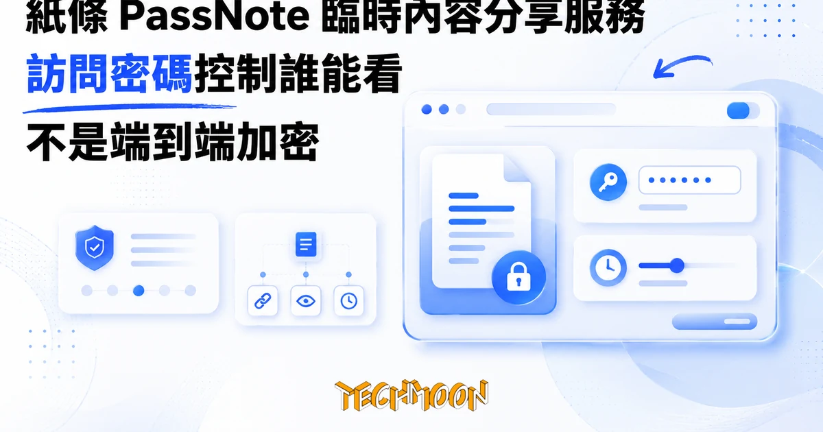 TechMoon 精選圖｜紙條 PassNote 臨時內容分享服務，靠訪問密碼與有效期控制誰能看