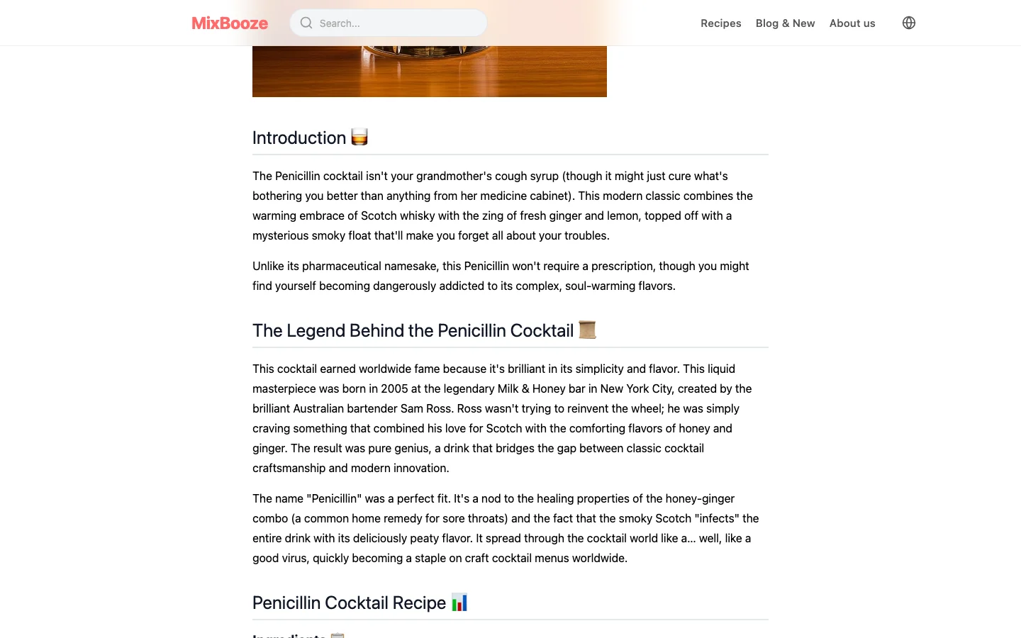 Penicillin 配方頁畫面，作者欄旁顯示 4.4 分與 100 則評分的星星列，下方為配方標籤與文章內容起點