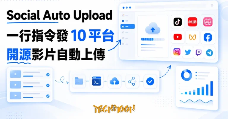 Social Auto Upload 實測:一行指令把影片發上 10 個平台 7 TechMoon 精選圖|Social Auto Upload 開源多平台影片自動上傳工具,一行 sau 指令把影片同步發佈到抖音、小紅書、Bilibili、YouTube 等十個平台