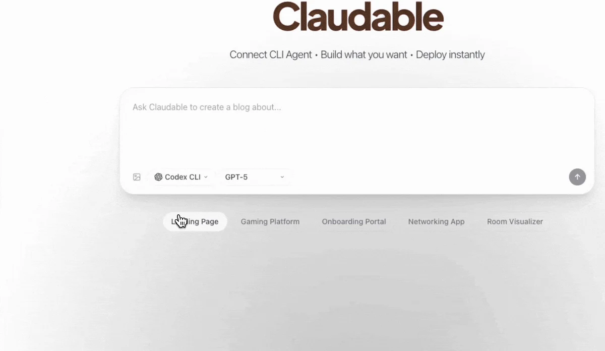 Claudable:開源 AI 網頁應用產生器,用你的 Claude Code 與 Codex 在本機生成 Next.js 專案 3 Claudable 搭配 Codex CLI 生成應用的官方示範,展示切換不同代理產生同一份專案的流程