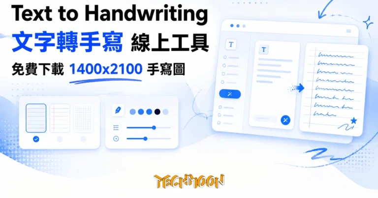 TechMoon 精選圖｜Text to Handwriting 免費線上文字轉手寫工具，繁中手寫字體與橫線紙張筆記輸出