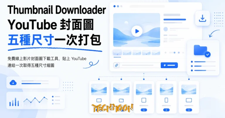 TechMoon 精選圖｜免費線上影片封面圖下載工具，貼上 YouTube 連結一次取得五種尺寸縮圖