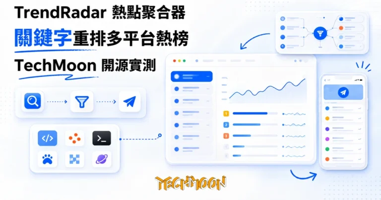 TechMoon 精選圖｜TrendRadar 開源熱點聚合監控工具，用關鍵字把多平台熱門榜過濾重排後推送到手機