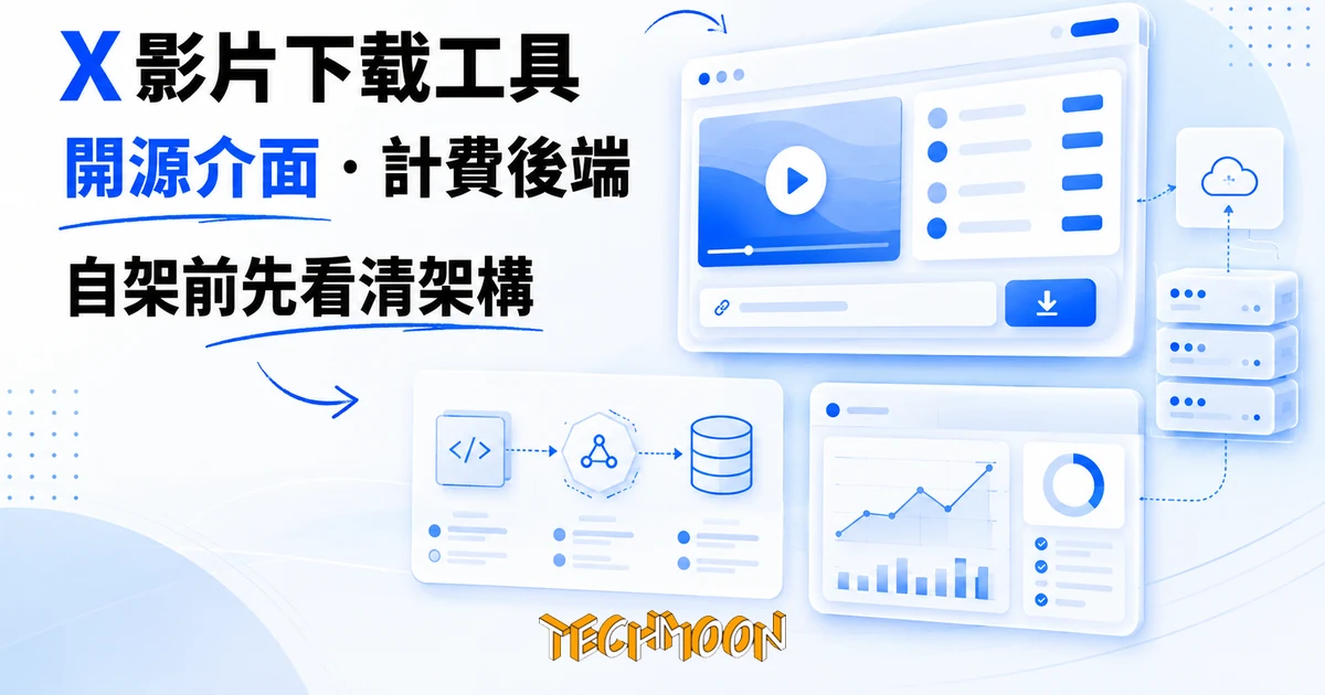 X 影片下載工具 TwitterXDownload,自架前先看清計費後端 1 TechMoon 精選圖|X 影片下載工具 TwitterXDownload:開源前端介面搭配計費抓取 API 的分層架構