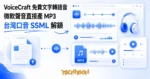 TechMoon 精選圖｜免費網頁版文字轉語音工具概念圖：文件稿件轉成聲波與 MP3 音檔卡片，聲音波形、耳機與播放器介面，明亮藍色科技編輯風格