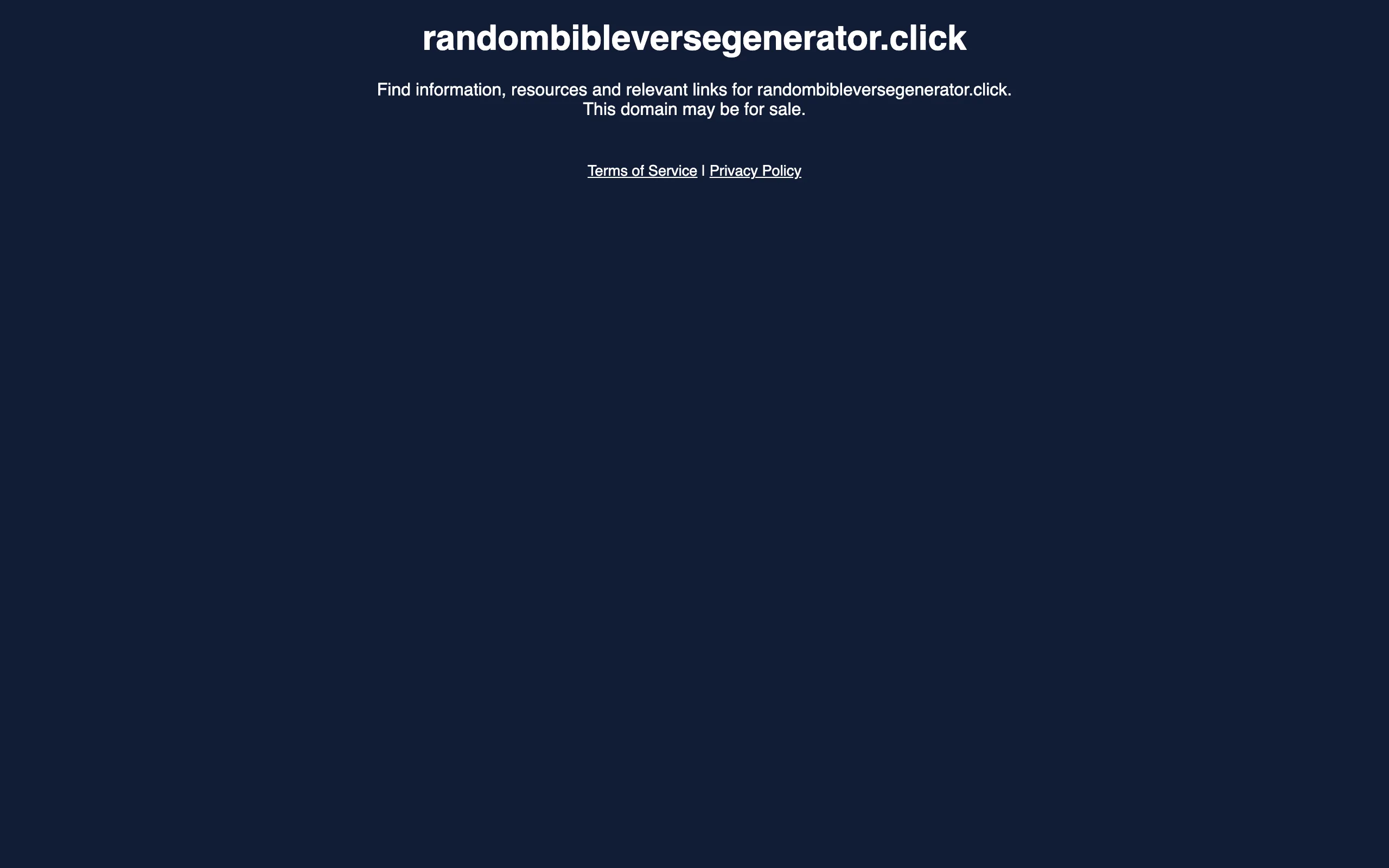 Random Bible Verse Generator 打不開了:關站查證與替代入口 2 randombibleversegenerator.click 在 2026 年 9 月的畫面:深藍色網域停放頁,僅顯示網域名稱、此網域可能出售的說明與兩個條款連結