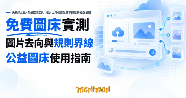 TechMoon 精選圖｜免費線上圖片外連空間工具，圖片上傳後產生分享連結的概念插圖