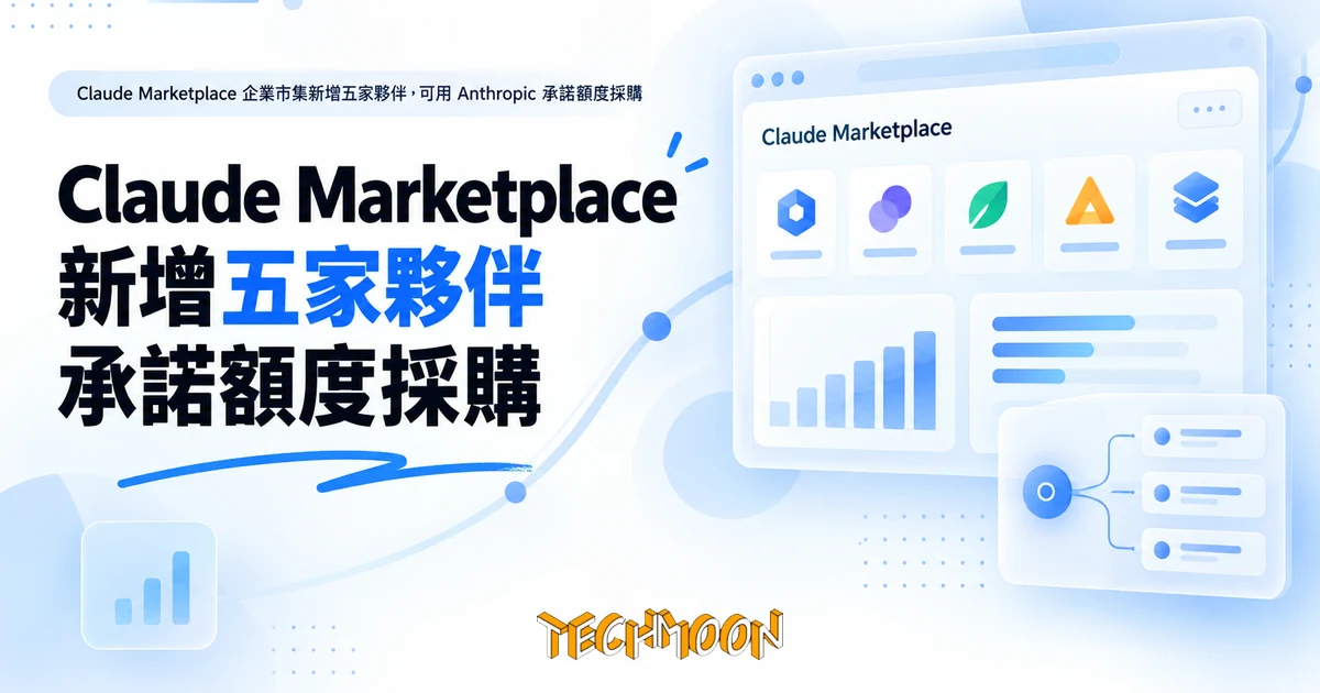 Claude Marketplace 新增五家,承諾額度可買 Cursor 等工具 1 TechMoon 精選圖|Claude Marketplace 企業市集新增五家夥伴,可用 Anthropic 承諾額度採購