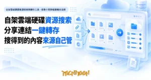 TechMoon 精選圖｜自架雲端硬碟資源搜尋與轉存工具，搜尋介面與檔案轉存流程