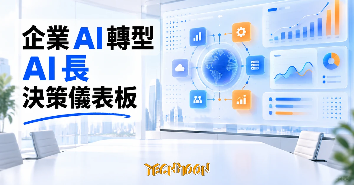 Codos 是什麼?自稱虛擬 AI 長的轉型服務,成效數字先看來源 1 TechMoon 精選圖|企業 AI 轉型顧問與 AI 儀表板:商務會議室裡的決策者在大型螢幕前檢視流程圖與財務報表,深藍與暖橘配色,現代科技插畫風格,無文字