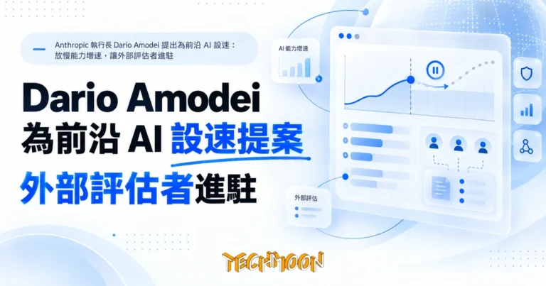 Dario Amodei 提出為前沿 AI 設速:放慢能力增速,先讓外部評估者進駐 10 TechMoon 精選圖|Anthropic 執行長 Dario Amodei 提出為前沿 AI 設速:放慢能力增速,讓外部評估者進駐