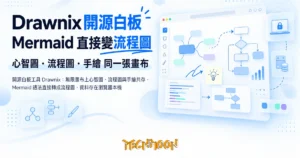 TechMoon 精選圖｜開源白板工具 Drawnix：無限畫布上心智圖、流程圖與手繪共存，Mermaid 語法直接轉成流程圖，資料存在瀏覽器本機