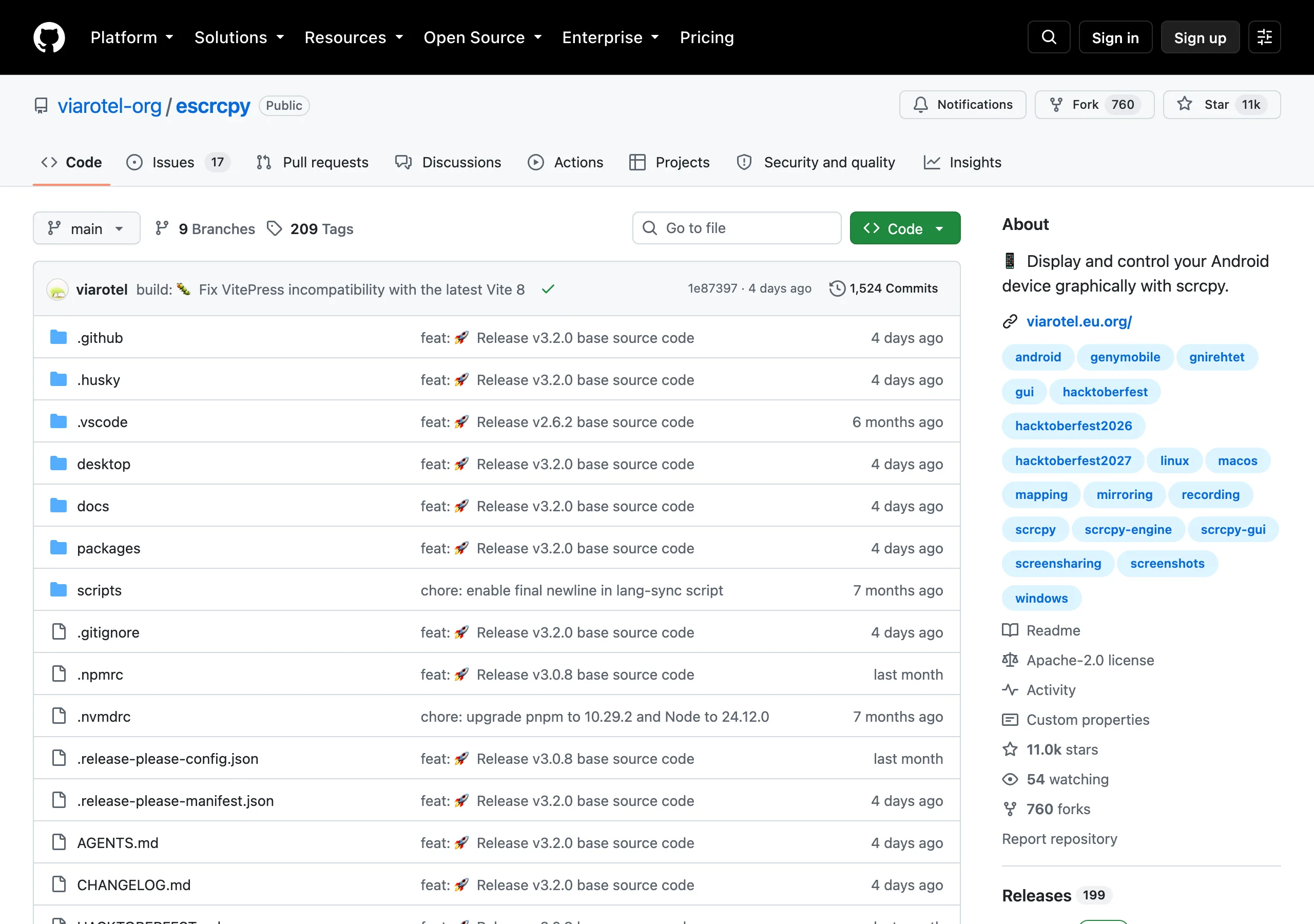 TechMoon 截圖｜Escrcpy 的 GitHub 專案頁：viarotel-org/escrcpy 儲存庫與說明