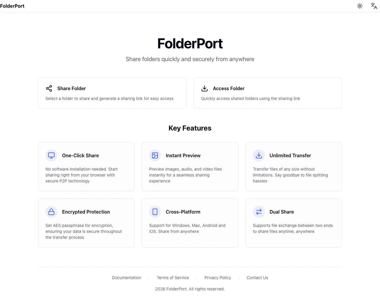 FolderPort 實測:免安裝免註冊,瀏覽器把資料夾直傳對方 2 FolderPort 官網首頁