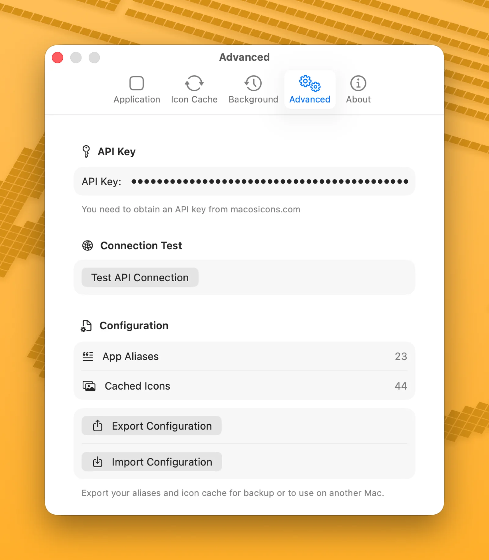 Mac 換圖示工具 IconChanger 開源免費,自訂圖示撐過 App 更新 3 IconChanger 進階設定頁的 API Key 欄位與 Test API Connection 按鈕