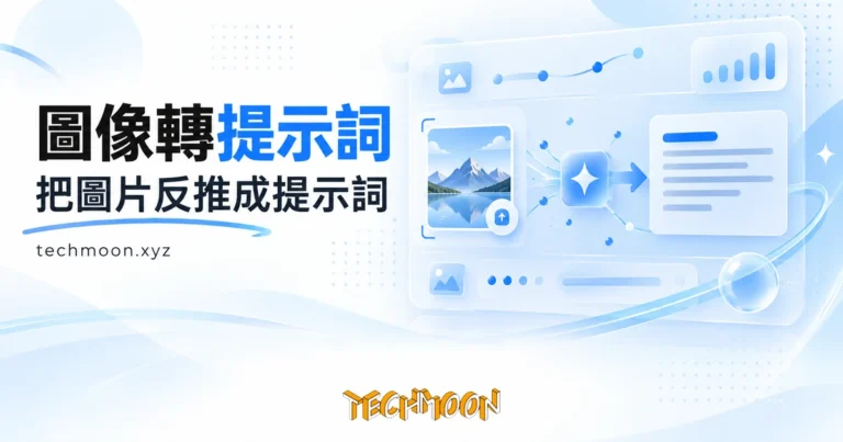 TechMoon 精選圖｜圖像轉提示詞工具：上傳圖片反推成 AI 繪圖提示詞，從照片流向文字描述的視覺化