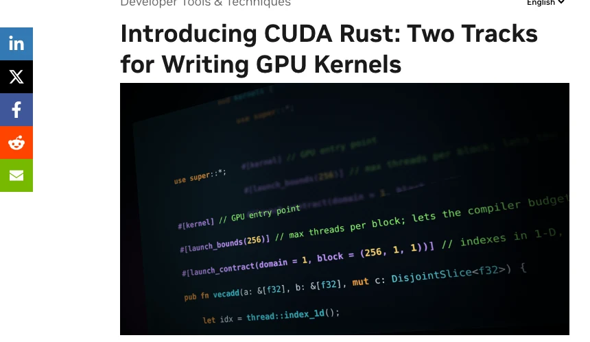 NVIDIA 技術部落格 CUDA Rust 公告頁首