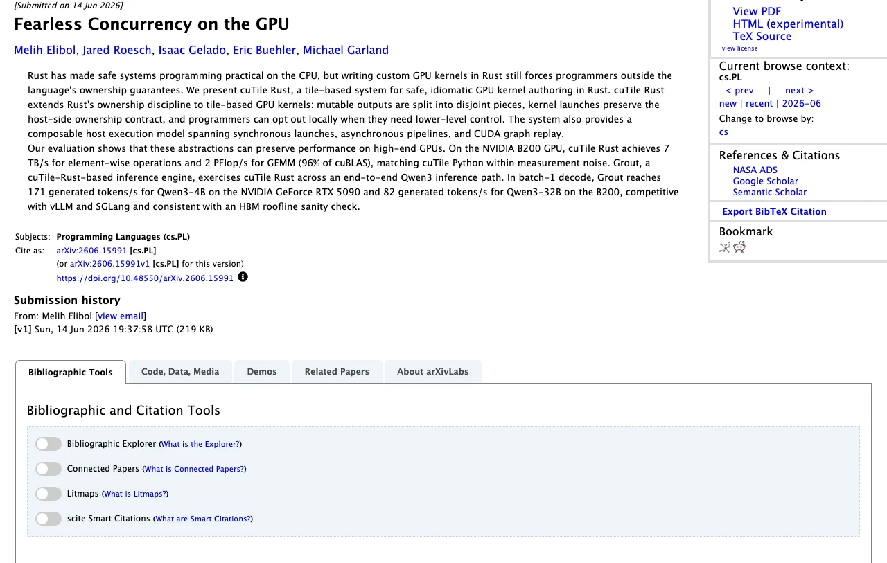 arXiv 論文 Fearless Concurrency on the GPU 頁面