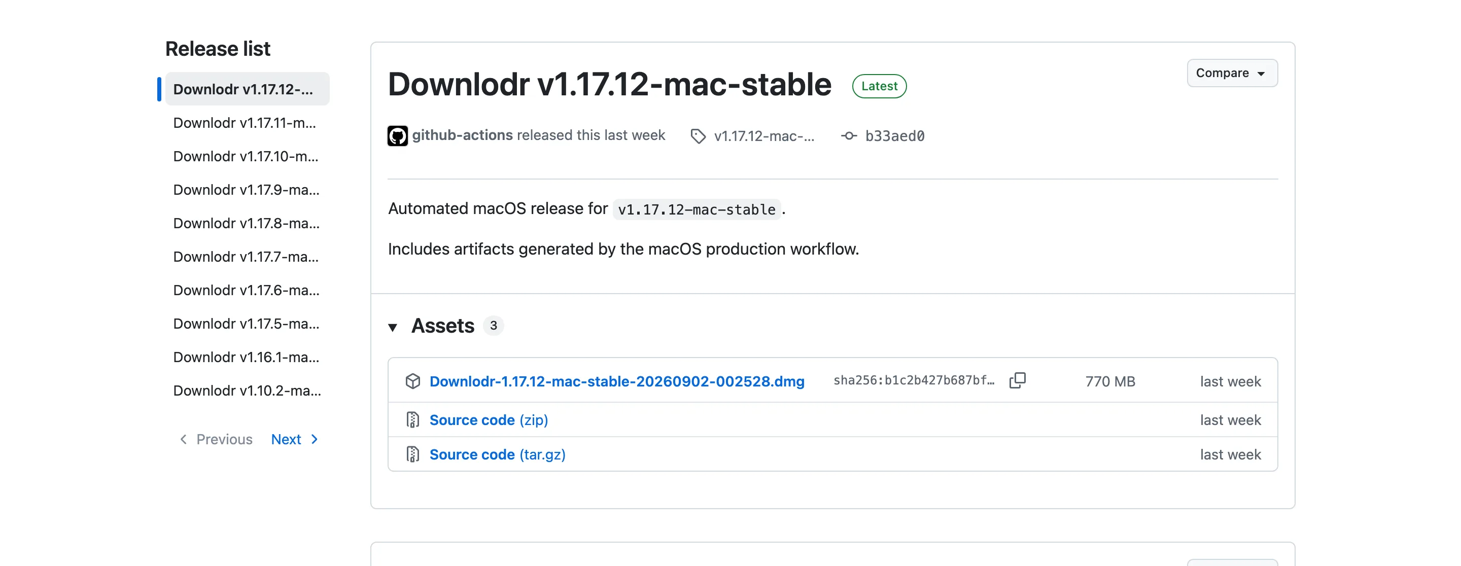 Downlodr 開源影片下載器:把 yt-dlp 包成有排程的桌面軟體 3 Downlodr GitHub releases 頁:v1.17.12-mac-stable 最新版條目與 770MB DMG 資產
