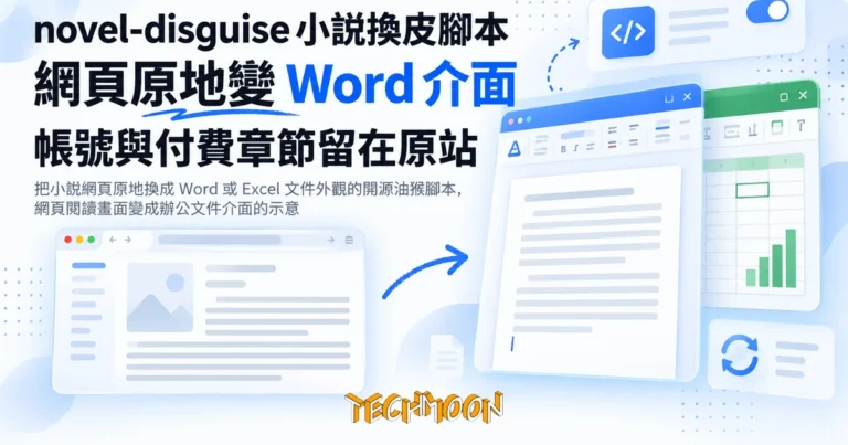 TechMoon 精選圖｜把小說網頁原地換成 Word 或 Excel 文件外觀的開源油猴腳本，網頁閱讀畫面變成辦公文件介面的示意