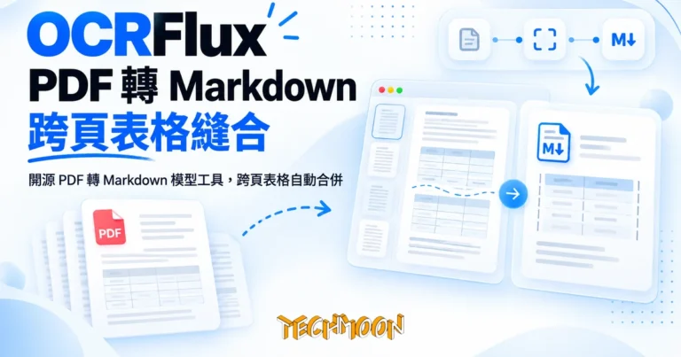 TechMoon 精選圖｜開源 PDF 轉 Markdown 模型工具，跨頁表格自動合併