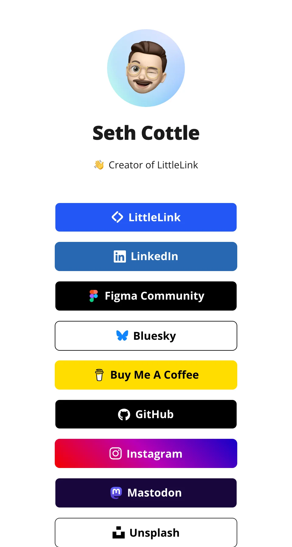LittleLink 自架連結頁實測:把 Linktree 換成自己的檔案 5 官方範例頁的按鈕堆疊,淺色按鈕帶深色描邊