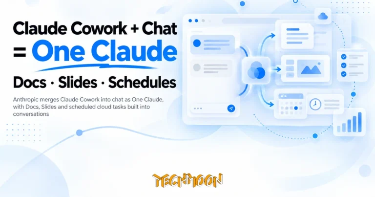 TechMoon 精選圖｜Anthropic merges Claude Cowork into chat as One Claude, with Docs, Slides and scheduled cloud tasks built i