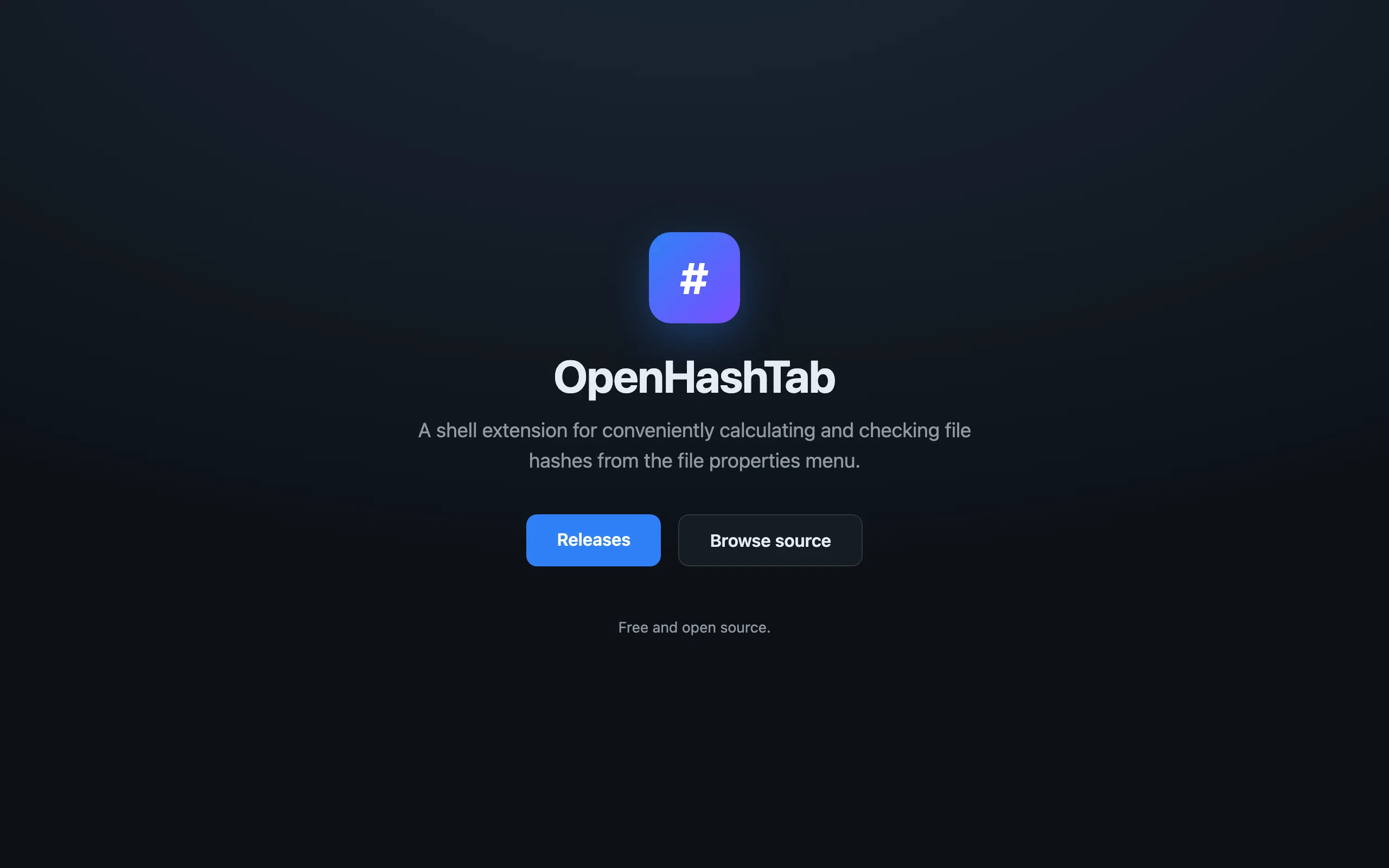 OpenHashTab 官方網站首頁，檔案雜湊內容選單殼層擴充工具