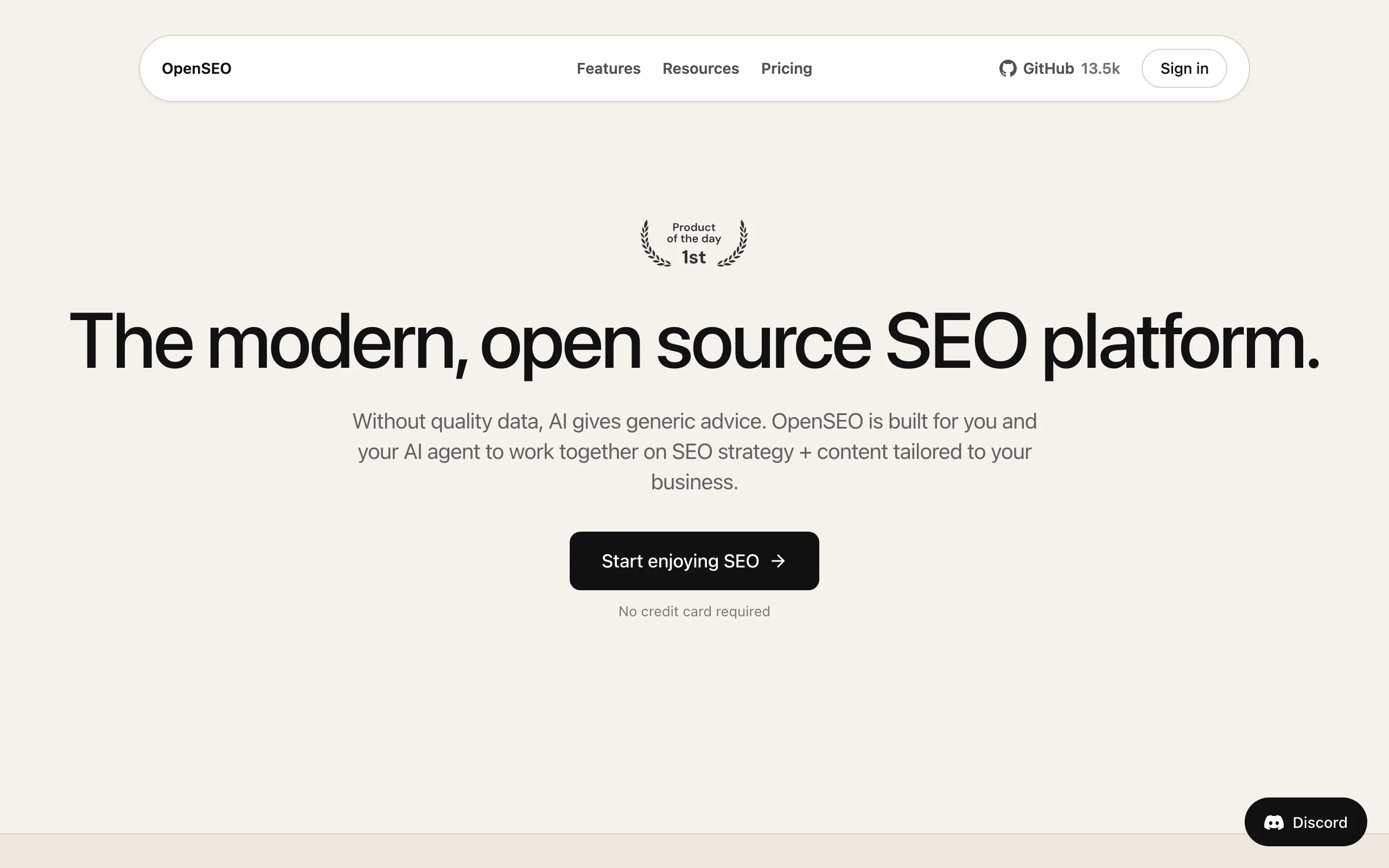 OpenSEO:可自架的開源 SEO 工具,把訂閱月費換成按次計費 2 OpenSEO 官方網站首頁,標題寫著現代化開源 SEO 平台,導覽列顯示 GitHub 星數與定價入口