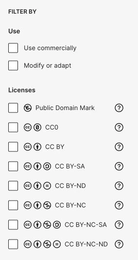 Openverse 的商用、改作與 Creative Commons 授權篩選選項