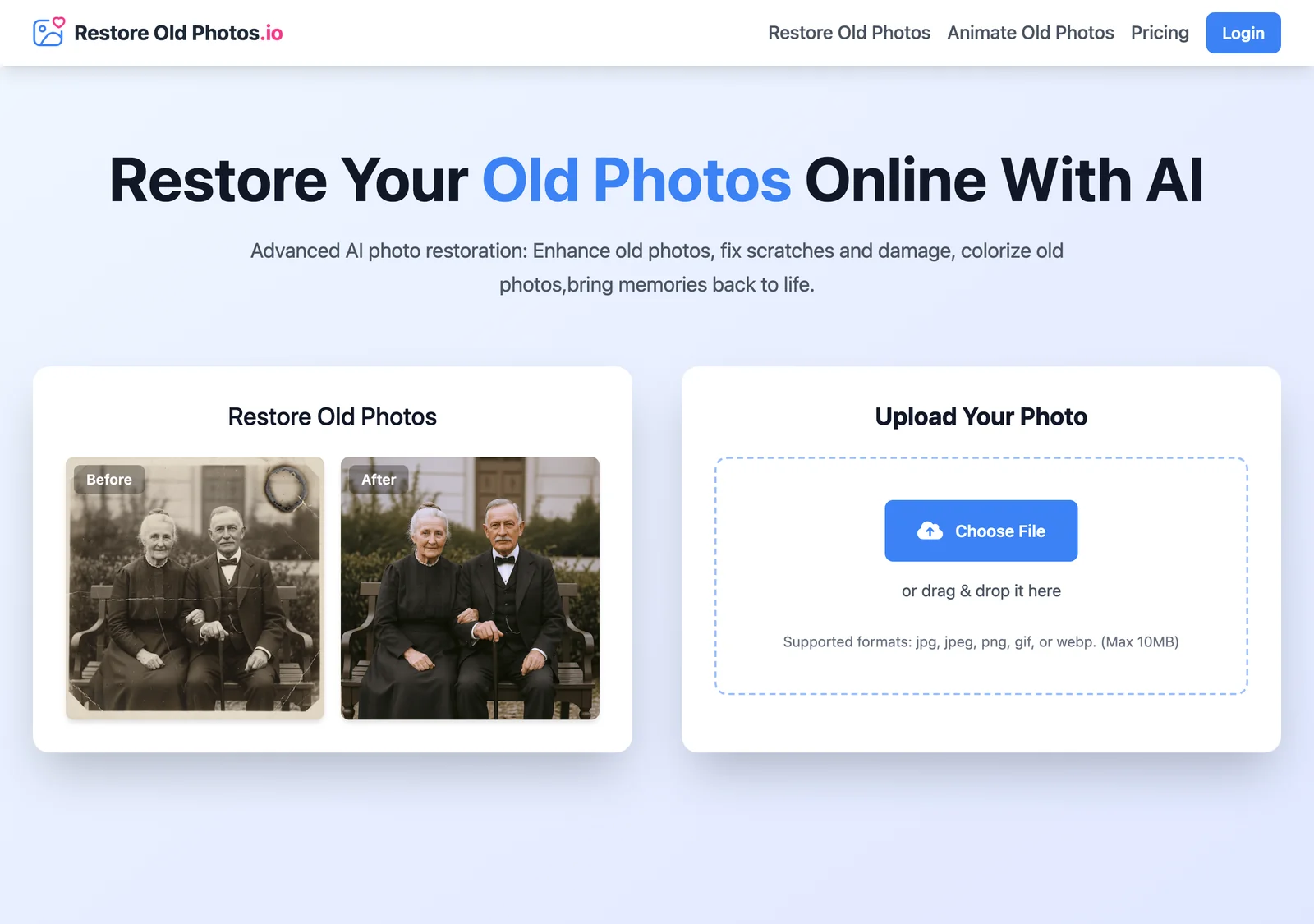 Restore Old Photos 首頁的老照片上傳介面