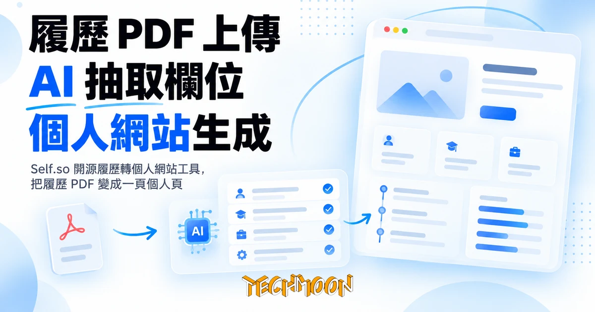 Self.so 開源履歷網站產生器,上傳 PDF 前先看清資料流向 1 TechMoon 精選圖|Self.so 開源履歷轉個人網站工具,把履歷 PDF 變成一頁個人頁